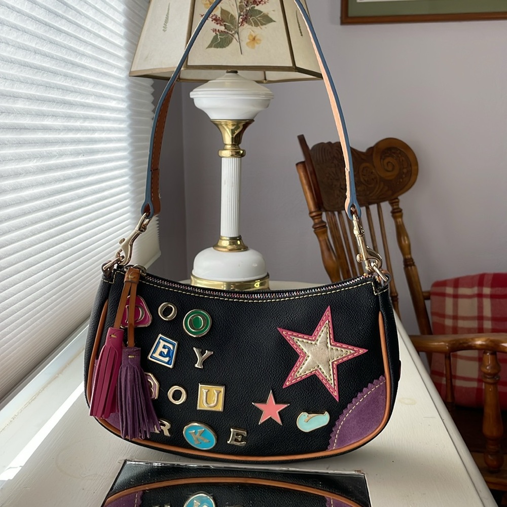 Vintage Dooney Bourke Alphabet Charms y2k black multi shoulder bag purse.